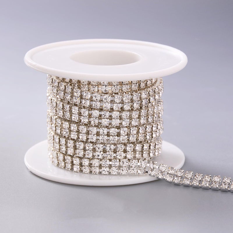 Jerler 2 Rows 2 Yards Rhinestone Trim Close Chain for Crafts Wedding and Clothing Decorations