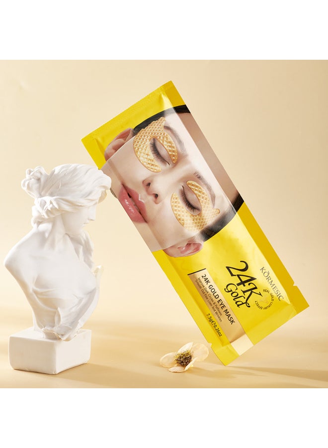 Kormesic قناع عين من الذهب عيار ٢٤ قيراطًا، رقعة تحت العين (١٠ أزواج)، مستلزمات السفر، رقعة عين للعينين المنتفختين، رقعة عين هلامية للهالات السوداء، انتفاخ العين، التجاعيد، انتفاخات تحت العين - Image 3