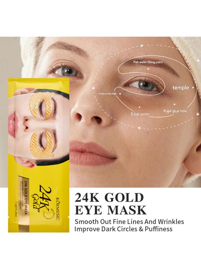 Kormesic قناع عين من الذهب عيار ٢٤ قيراطًا، رقعة تحت العين (١٠ أزواج)، مستلزمات السفر، رقعة عين للعينين المنتفختين، رقعة عين هلامية للهالات السوداء، انتفاخ العين، التجاعيد، انتفاخات تحت العين - Image 4