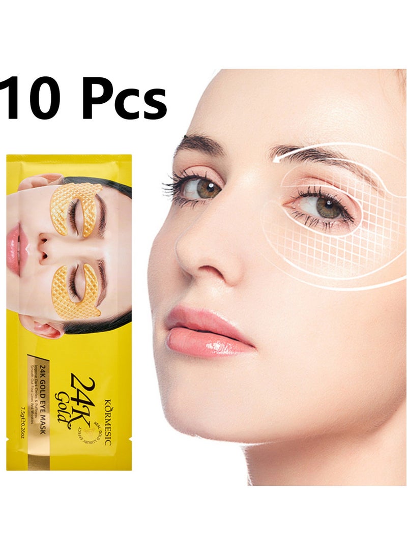 Kormesic قناع عين من الذهب عيار ٢٤ قيراطًا، رقعة تحت العين (١٠ أزواج)، مستلزمات السفر، رقعة عين للعينين المنتفختين، رقعة عين هلامية للهالات السوداء، انتفاخ العين، التجاعيد، انتفاخات تحت العين - Image 2