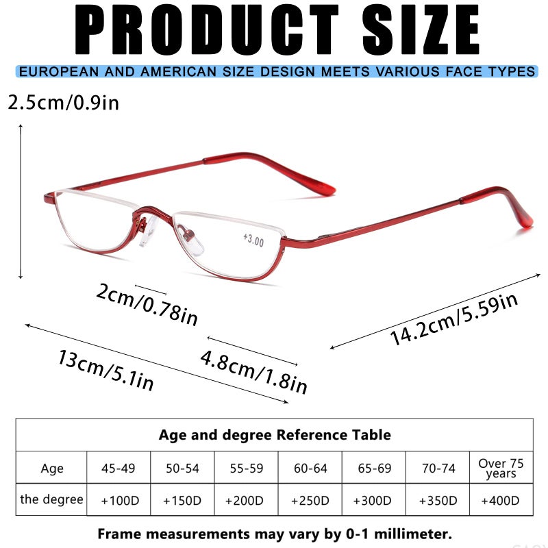 Viseng Half Frame Reading Glasses For Women Men Slim Half Moon Lens Readers Metal 3 Pack Semi Rimless Eyewear +2.75 - Image 4
