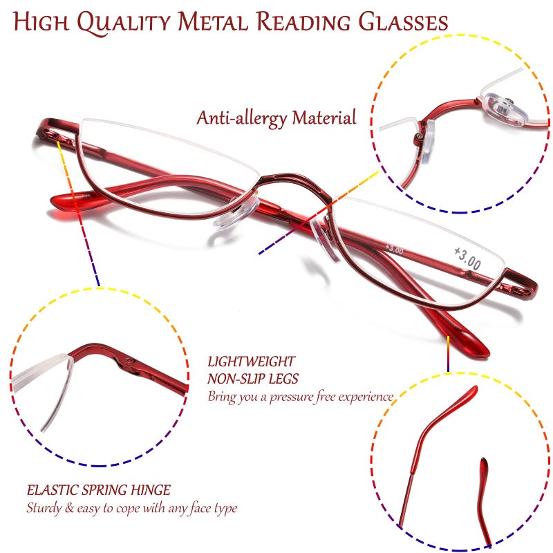 Viseng Half Frame Reading Glasses For Women Men Slim Half Moon Lens Readers Metal 3 Pack Semi Rimless Eyewear +2.75 - Image 3