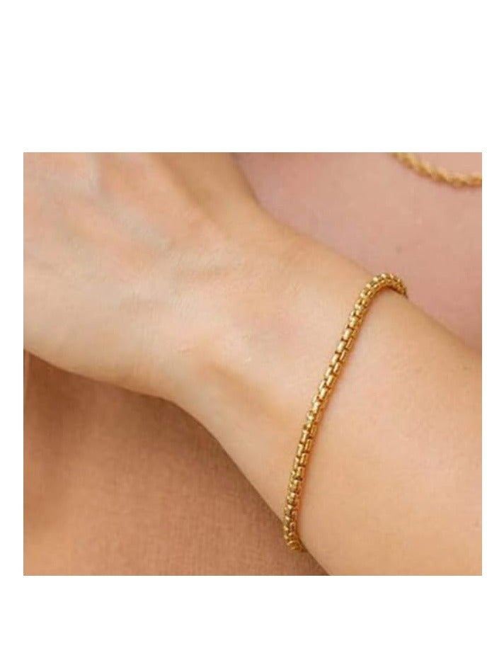 Luxuria 316L Stainless Steel 18K Gold Plated Bracelets for Women Men Smooth Gold Chain Bracelet Jewelry - Image 3