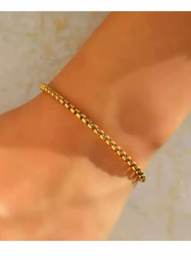 Luxuria 316L Stainless Steel 18K Gold Plated Bracelets for Women Men Smooth Gold Chain Bracelet Jewelry - Image 4