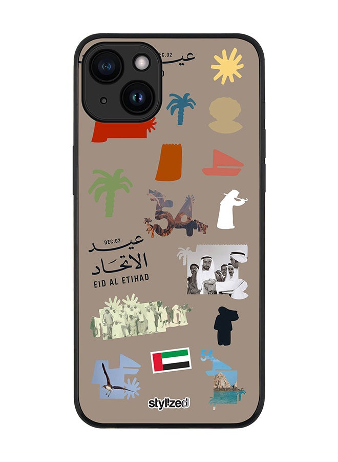 Stylizedd Cover for iPhone 15 Case, Rugged Black Slim fit Soft Flexible Anti Drop TPU Gel Thin Protective Phone Cases- Eid Al Etihad 54th UAE National Day, Warm Grey - Image 1
