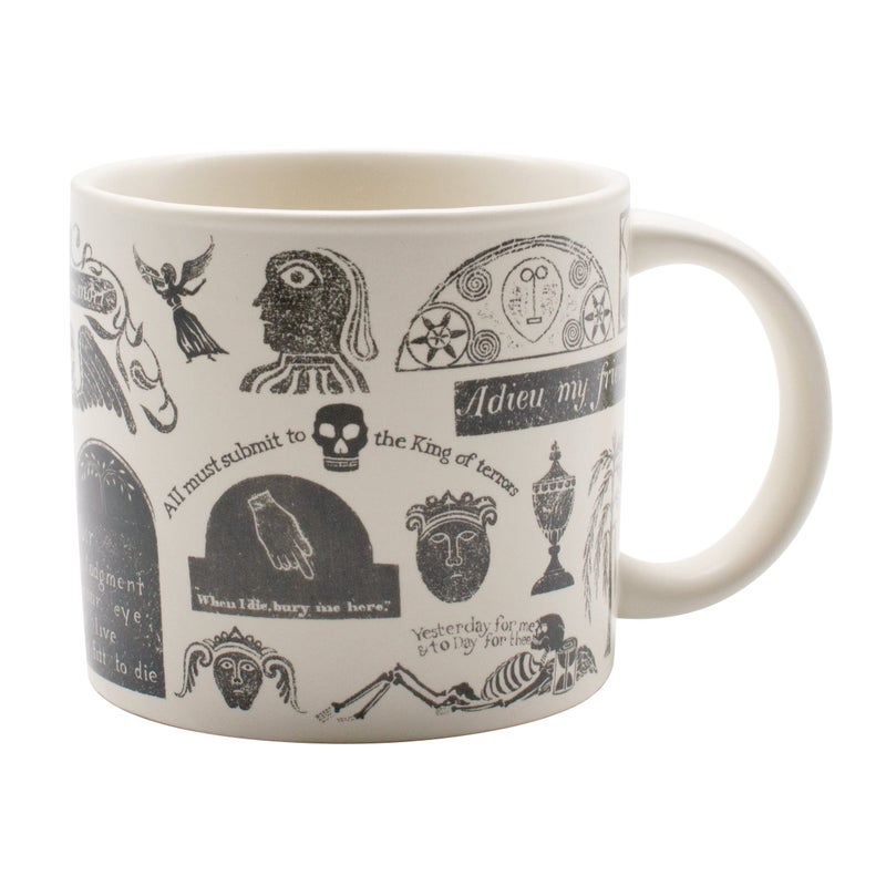 The Unemployed Philosophers Guild Memento Mori Coffee Mug Features Classic Images Taken from Burial Monument Carvings Comes in a Gift Box 14 oz