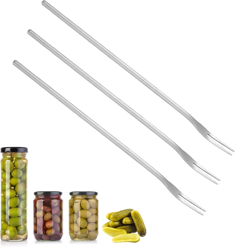Daubuu 3 PCS Pickle Fork, Pickle Forks for the Jar, Stainless Steel Long Handle Olive Fork Tool, Food Picker for Pickle - Image 1