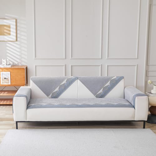 House of Quirk Luxury Sofa Nordic Chenille Covers 1/2/3/4 Seater Sofas Slipcovers Anti-Slip Stretch Seat Pad from Pets Replacement Protector (Three Seater, Grey, 90x180cm) - Image 2