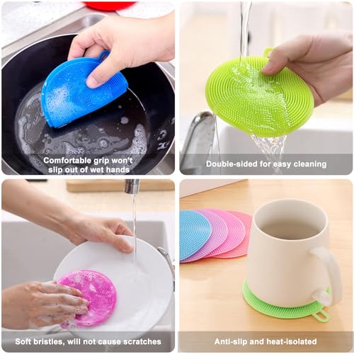 MISSJOJIAY Silicone Dish Scrubber, 12 Pack Silicone Sponge Dish Brush Food Grade BPA Free Reusable Rubber Sponges Dishwasher Safe and Dry Fast for Kitchen Dish Dishes Fruits Vegetables Washing and Cleaning - Image 2