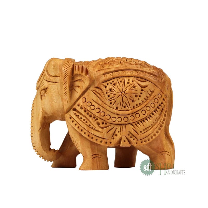 INDICAST 3 Wood Elephant Pair Down Trunk Statue Carving Figurine Showpiece Gifts for Home Decor Living Room and OfficeSet of 2 Brown - Image 4