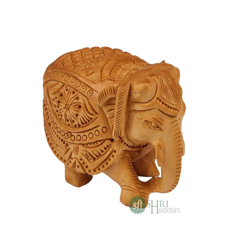 INDICAST 3 Wood Elephant Pair Down Trunk Statue Carving Figurine Showpiece Gifts for Home Decor Living Room and OfficeSet of 2 Brown - Image 3