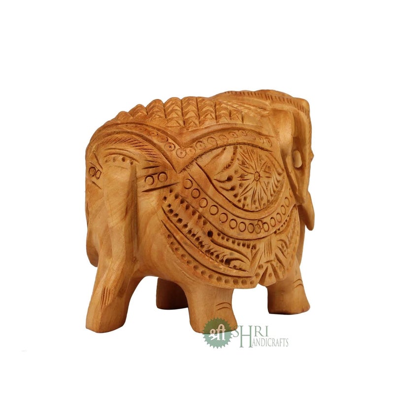 INDICAST 3 Wood Elephant Pair Down Trunk Statue Carving Figurine Showpiece Gifts for Home Decor Living Room and OfficeSet of 2 Brown - Image 5