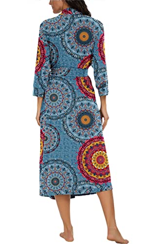 VINTATRE Women Kimono Robes Long Knit Bathrobe Lightweight Soft Knit Sleepwear V-neck Casual Ladies Loungewear FP-Mix Blue-Small - Image 5