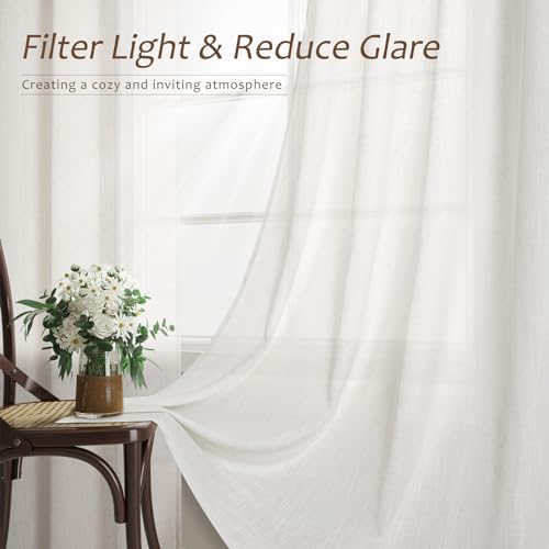 Aersas Natural Linen Curtains 84 Inch Length 2 Panels Cream White Pleated Linen Drapes for Living Room Semi Sheer Light Filtering Modern Farmhouse Aesthetic Neutral Window Curtain Back Tab Loop Ivory - Image 4