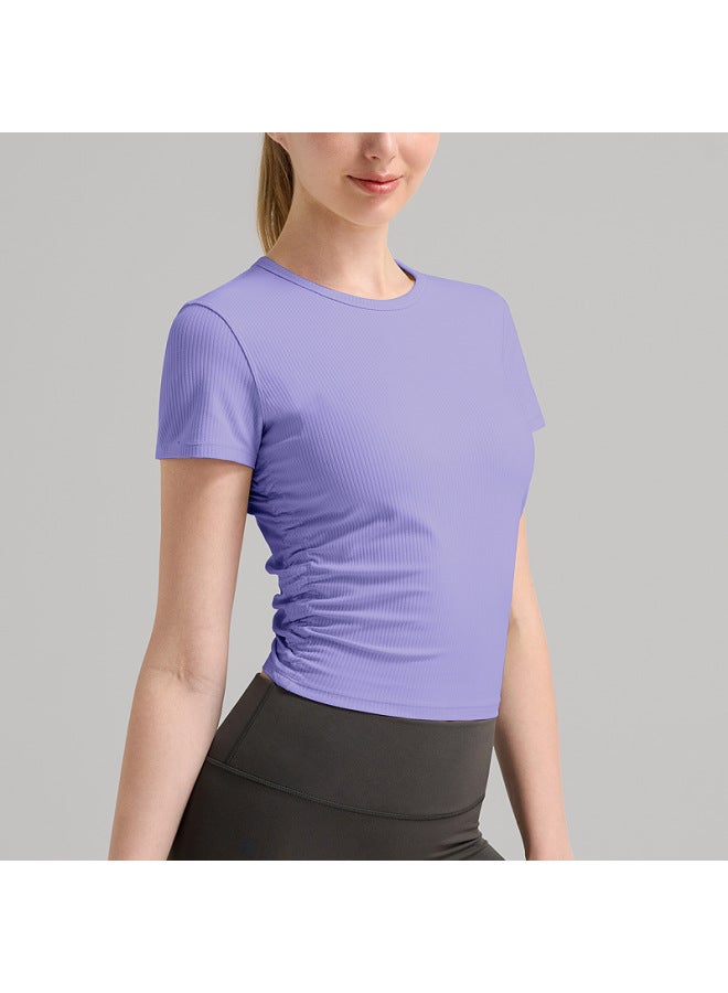 Runa Pulse Nude Ribbed Yoga Wear Running Fitness Climbing T-shirt Women's Small Waist Pleated Shaping Quick-drying