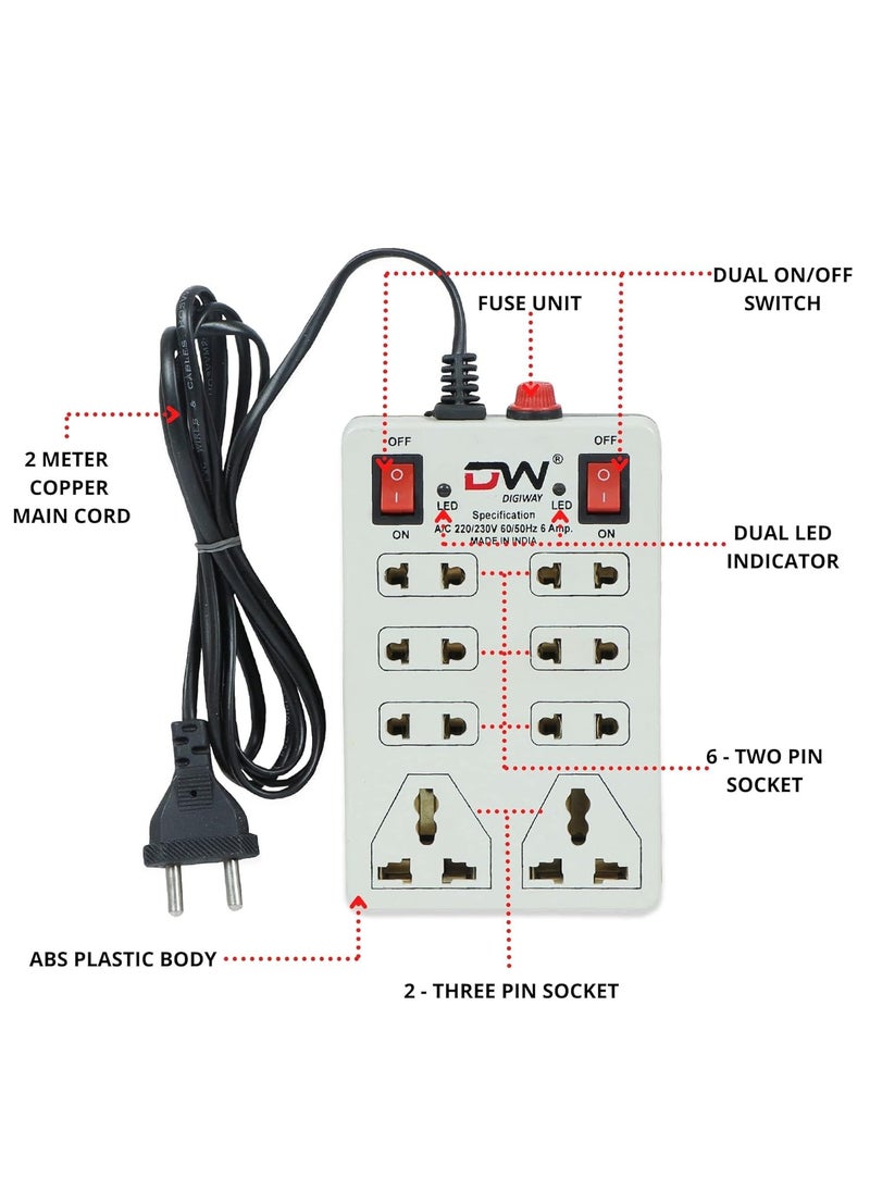 Digiway Digiway Mini Strip 8 Plug Point Extension Strip with Fuse and Spark Suppressor 20 Meter Cord Length  - Image 4