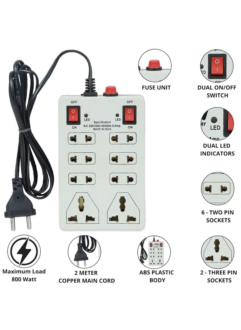 Digiway Digiway Mini Strip 8 Plug Point Extension Strip with Fuse and Spark Suppressor 20 Meter Cord Length  - Image 2