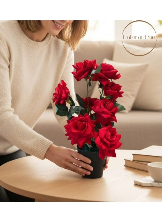 Ember and You Red Roses with pot (Artificial Velvet Touch) - Image 1