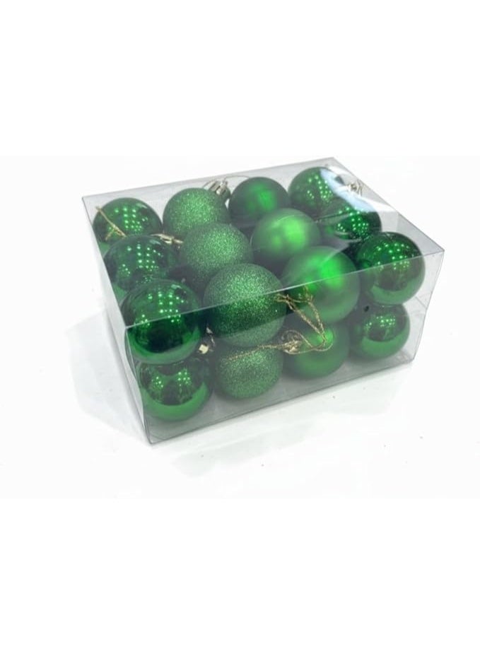 Happy Hugs Christmas Tree Ornaments, 6 cm Green Shatterproof Ball Decorations, Mixed Finish Glitter and Shiny, 24 Pack Holiday Decor - Image 1