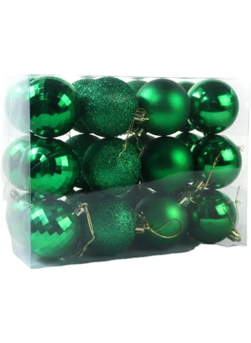Happy Hugs Christmas Tree Ornaments, 6 cm Green Shatterproof Ball Decorations, Mixed Finish Glitter and Shiny, 24 Pack Holiday Decor - Image 2
