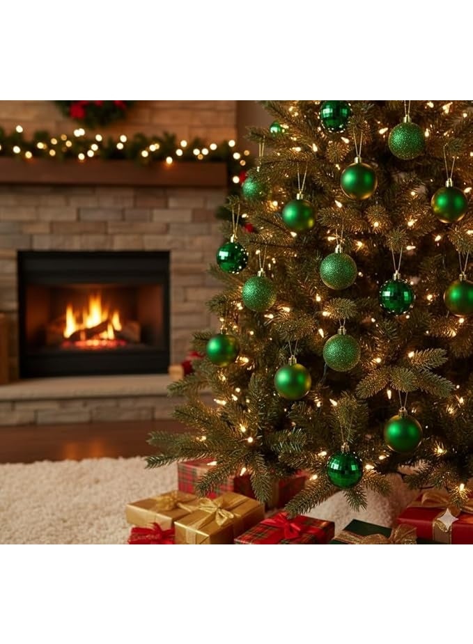 Happy Hugs Christmas Tree Ornaments, 6 cm Green Shatterproof Ball Decorations, Mixed Finish Glitter and Shiny, 24 Pack Holiday Decor - Image 3