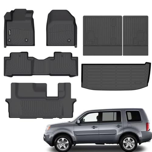 Jenofa-Car Floor Mats for 2009-2015 Honda Pilot Full Set Waterproof Car Mat All Weather Automotive Floor Liners Custom for Pilot Accessories Black(Floor Mat & 3rd Backrest Mat & Cargo Mat) - Image 1