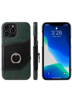 Case Cover For iPhone 13 Pro Fierre Shann Oil Wax Texture Genuine Leather Back Cover Case with 360 Degree Rotation Holder & Card Slot Black