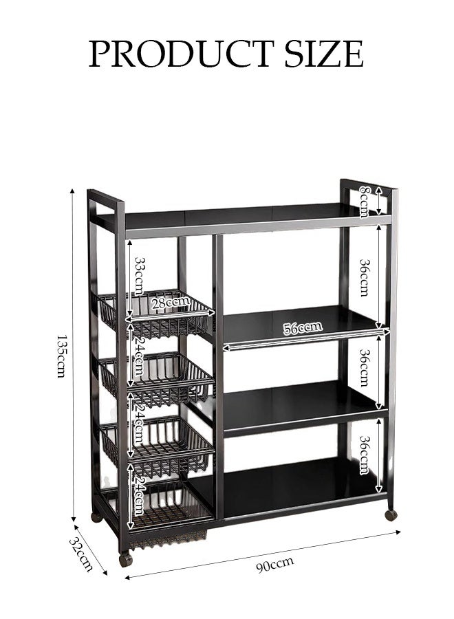 Spides Kitchen Storage Rack Heavy Duty Metal Kitchen Cabinet Shelf Organizer Counter 4 Tiers Floor Standing Movable Storage Rack with Detachable Basket Large Capacity Multifunctional Dual Row Shelving Unit for Kitchen Laundry Bathroom Pantry Basement Utility Room - Image 2