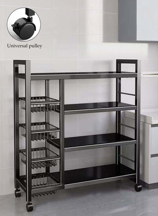 Spides Kitchen Storage Rack Heavy Duty Metal Kitchen Cabinet Shelf Organizer Counter 4 Tiers Floor Standing Movable Storage Rack with Detachable Basket Large Capacity Multifunctional Dual Row Shelving Unit for Kitchen Laundry Bathroom Pantry Basement Utility Room - Image 1