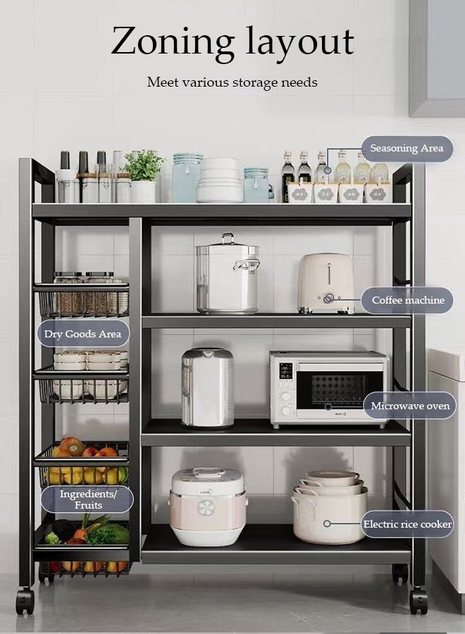 Spides Kitchen Storage Rack Heavy Duty Metal Kitchen Cabinet Shelf Organizer Counter 4 Tiers Floor Standing Movable Storage Rack with Detachable Basket Large Capacity Multifunctional Dual Row Shelving Unit for Kitchen Laundry Bathroom Pantry Basement Utility Room - Image 3