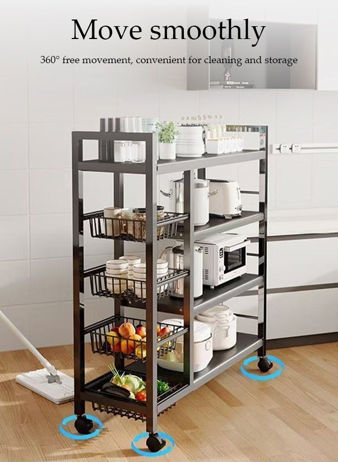 Spides Kitchen Storage Rack Heavy Duty Metal Kitchen Cabinet Shelf Organizer Counter 4 Tiers Floor Standing Movable Storage Rack with Detachable Basket Large Capacity Multifunctional Dual Row Shelving Unit for Kitchen Laundry Bathroom Pantry Basement Utility Room - Image 4