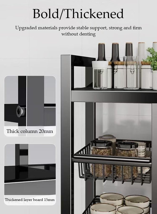 Spides Kitchen Storage Rack Heavy Duty Metal Kitchen Cabinet Shelf Organizer Counter 4 Tiers Floor Standing Movable Storage Rack with Detachable Basket Large Capacity Multifunctional Dual Row Shelving Unit for Kitchen Laundry Bathroom Pantry Basement Utility Room - Image 5