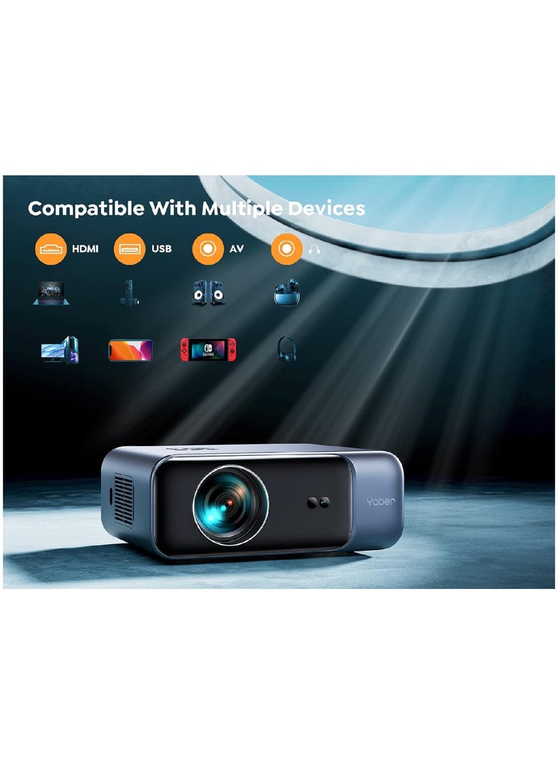 Yaber - Auto Focus/4K Support Projector with WiFi 6 and Bluetooth 5.2,  1080P Outdoor Movie Projector, Auto 6D Keystone And 50% Zoom, Home Theater Projector For Phone TV Stick PC - Image 1