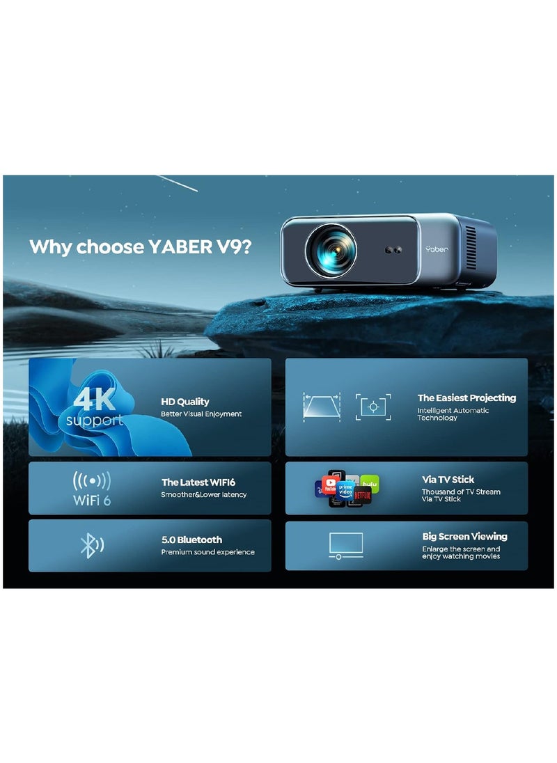 Yaber - Auto Focus/4K Support Projector with WiFi 6 and Bluetooth 5.2,  1080P Outdoor Movie Projector, Auto 6D Keystone And 50% Zoom, Home Theater Projector For Phone TV Stick PC - Image 1