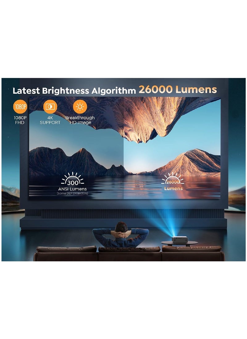 Yaber - Auto Focus/4K Support Projector with WiFi 6 and Bluetooth 5.2,  1080P Outdoor Movie Projector, Auto 6D Keystone And 50% Zoom, Home Theater Projector For Phone TV Stick PC - Image 1