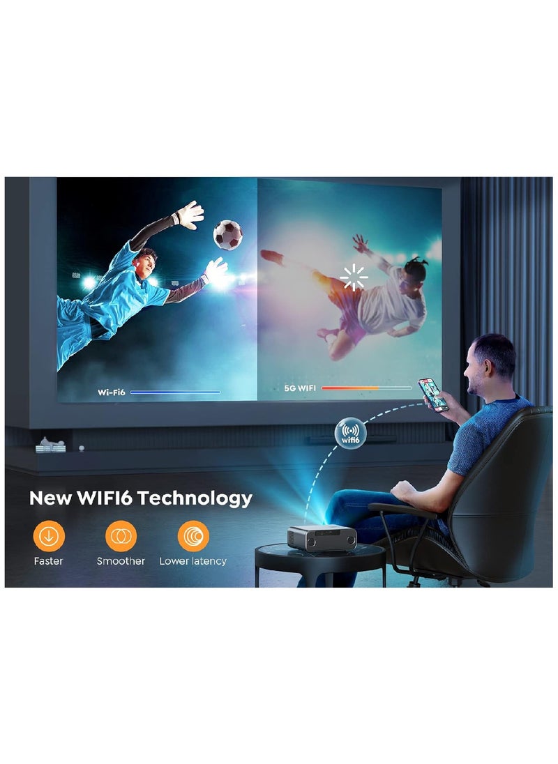 Yaber - Auto Focus/4K Support Projector with WiFi 6 and Bluetooth 5.2,  1080P Outdoor Movie Projector, Auto 6D Keystone And 50% Zoom, Home Theater Projector For Phone TV Stick PC - Image 1
