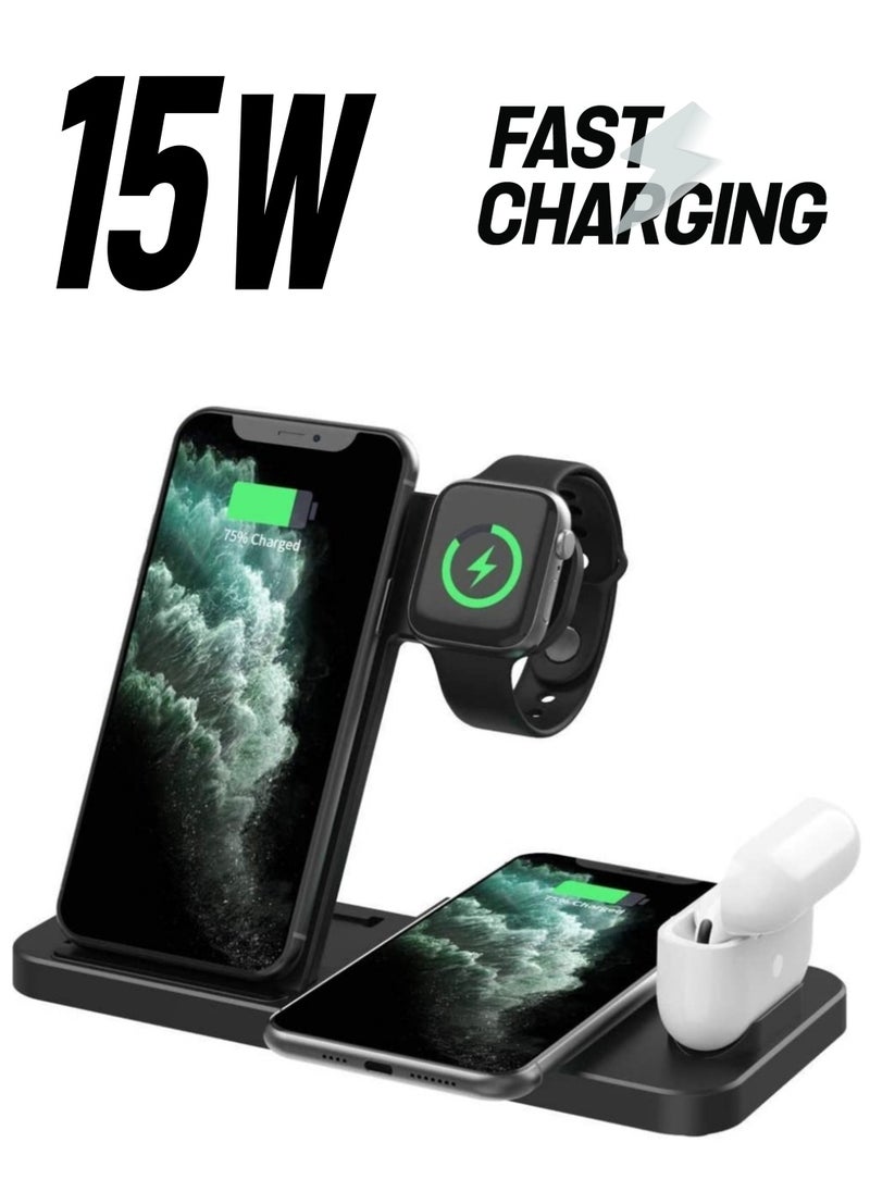 ELTRAZONE 4 in 1 Wireless Charging Stand,, Fast Charger for Apple Watch, iPhone 13/12/11/ Pro Max/Mini/11/Pro/AirPods/Samsung smart phone etc  - Image 1