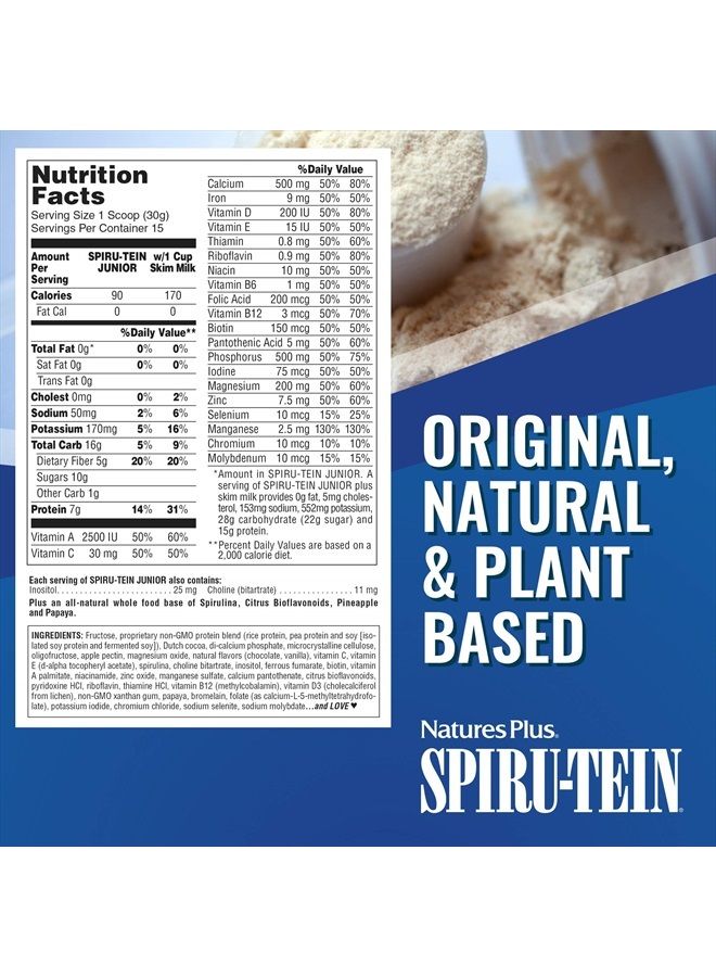 Nature's Plus ناتشرز بلس سبيرو-تين جونيور، شوكولاتة - 1 رطل - مسحوق بروتين نباتي للأطفال - خالي من الجلوتين ونباتي - 15 حصة - Image 5