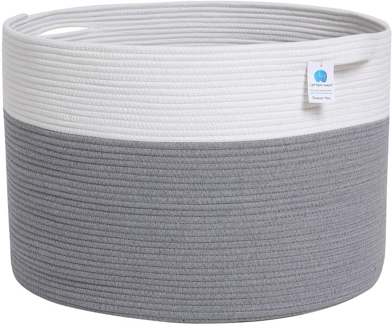 Cottonphant 24" x 24" x 17" Max Size Large Cotton Rope Basket, Extra Large Storage Basket, Woven Laundry Hamper, Cloth Storage Bin, for Blankets Clothes Towels Pillows in Living Room, Grey - Image 1