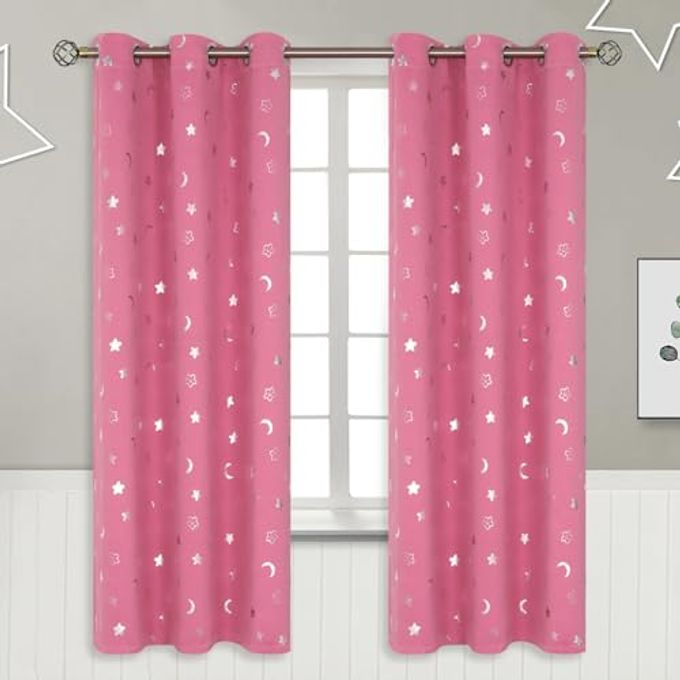 BGment Pink Curtains for Girls Bedroom 72 Inch Length, Star and Moon Blackout Curtains for Kids Babys Bedroom, Room Darkening Thermal Insulated Window Grommet Curtains for Nursery, 42 Wide, 2 Panels - Image 4