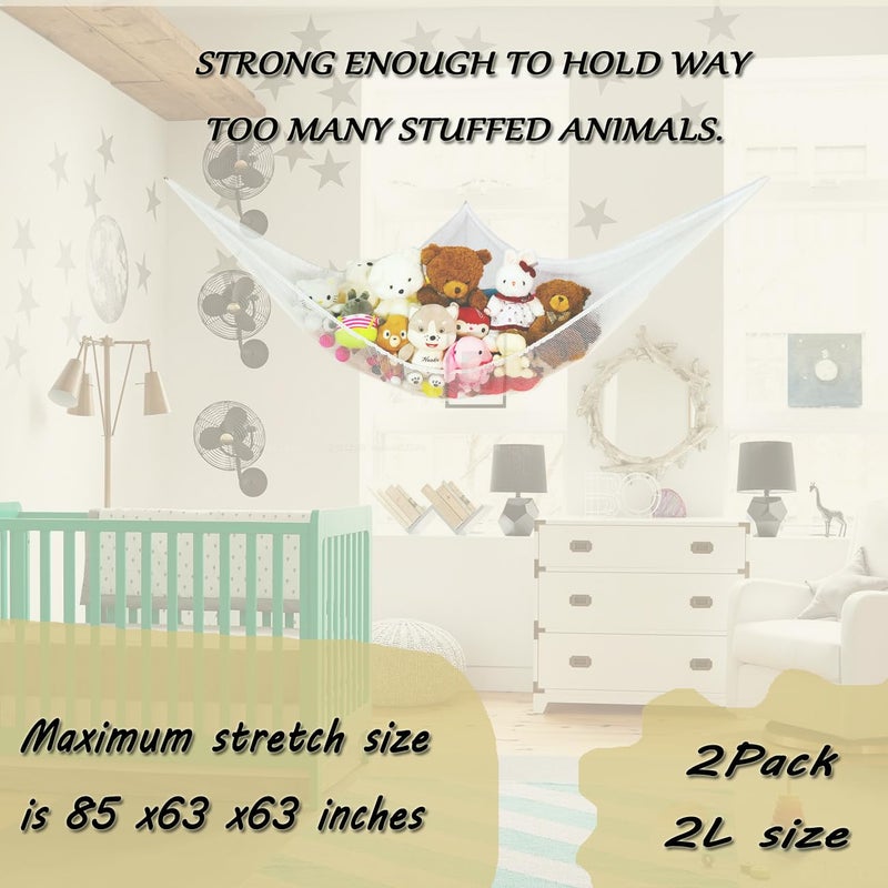XWGJ 85x63x63 in Jumbo Stuffed Animal Hammock Corner Toy Teddy Bear Hammock Net Stuffed Animal Storage Net! (2Pack) - Image 3