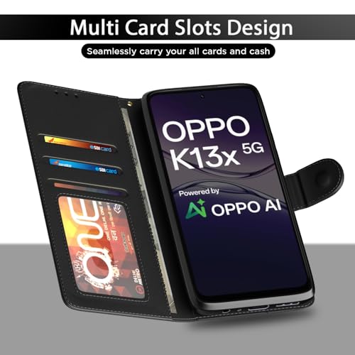Pikkme Flip Cover for Oppo K13x 5G Leather Finish | Inside TPU with Card Pockets | Wallet Stand and Shock Proof | Complete Protection Flip Case(Black) - Image 5