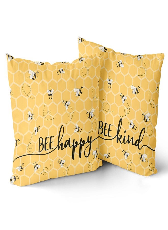 Giwawa Summer Bee Pillow Covers Set of 2, 18"x18" Happy Kind Decorative Square Pillowcases, Yellow Honeycomb Farmhouse Throw Cushion Cover for Sofa Couch Indoor Outdoor Living Room - Image 1