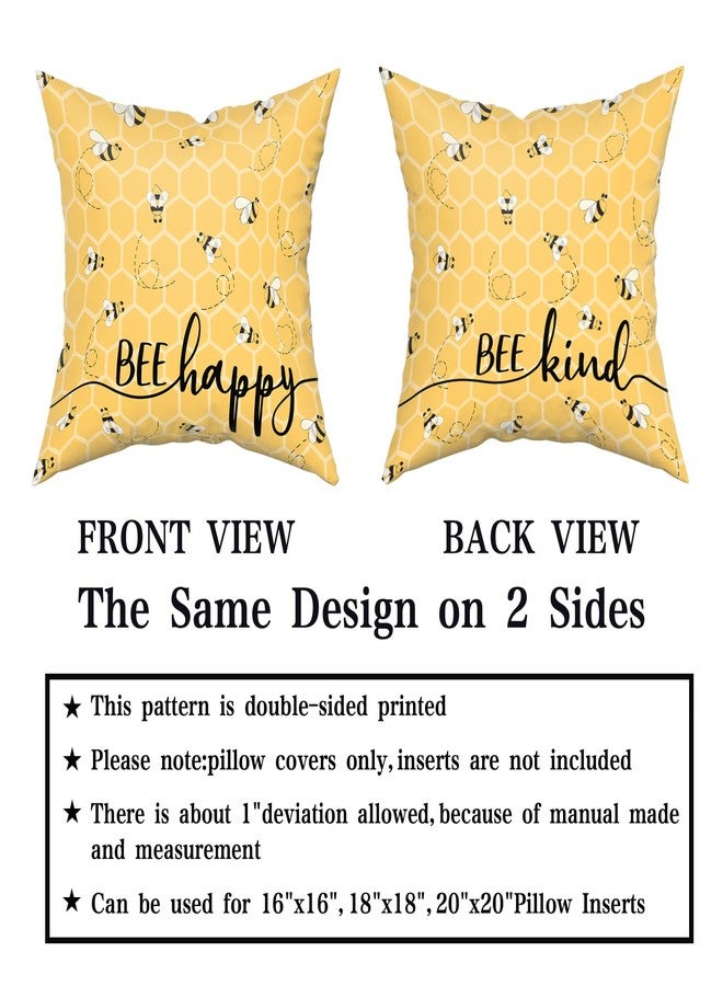 Giwawa Summer Bee Pillow Covers Set of 2, 18"x18" Happy Kind Decorative Square Pillowcases, Yellow Honeycomb Farmhouse Throw Cushion Cover for Sofa Couch Indoor Outdoor Living Room - Image 5