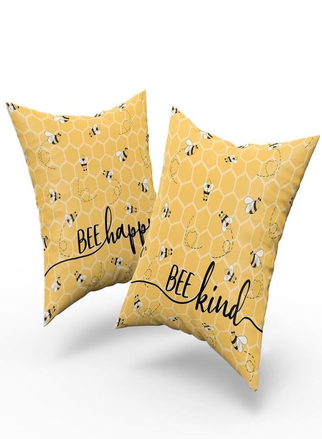 Giwawa Summer Bee Pillow Covers Set of 2, 18"x18" Happy Kind Decorative Square Pillowcases, Yellow Honeycomb Farmhouse Throw Cushion Cover for Sofa Couch Indoor Outdoor Living Room - Image 2
