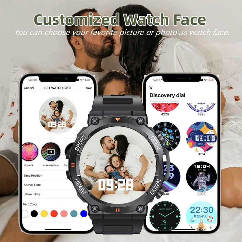 Military Smart Watch for Men, 120+ Sport Modes 1.39" Full Screen Tactical watches Rugged for Android Phones iPhone Compatible Fitness Tracker Heart Rate Sleep Monitor Pedometer - Image 5