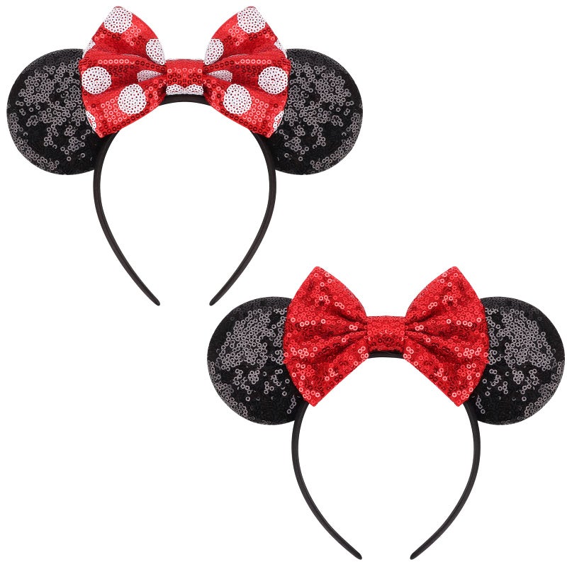 DRESHOW Mouse Ears Bow Headbands Glitter Party Decoration Cosplay Costume for Women - Image 1