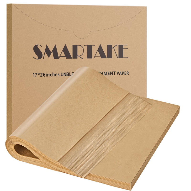 SMARTAKE 200 Pcs Unbleached Parchment Paper Baking Sheets 17x26 Inches NonStick Precut for Baking Grilling Air Fryer Steaming Bread Cup Cake Cookie