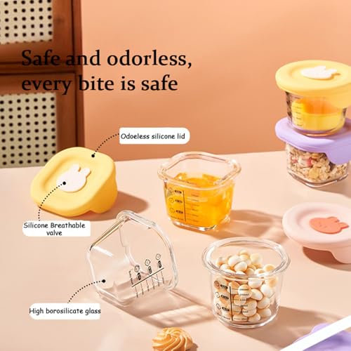 HEXONIQ® Glass Baby Food Storage Containers with Measurement, 180 ml Glass Baby Food Containers - Leakproof Storage Jars, Children's Feeding Bowl with Breathable Holes Lids, Square, Pink, Pack of 1 - Image 4