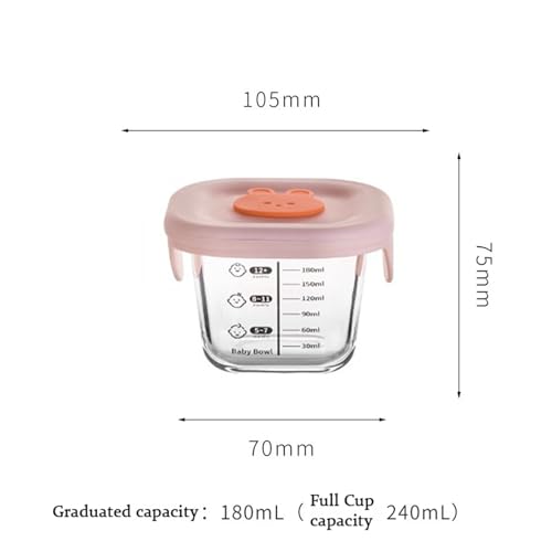 HEXONIQ® Glass Baby Food Storage Containers with Measurement, 180 ml Glass Baby Food Containers - Leakproof Storage Jars, Children's Feeding Bowl with Breathable Holes Lids, Square, Pink, Pack of 1 - Image 3